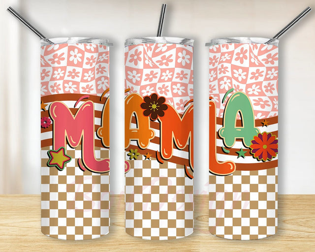 Retro Mama 20oz Skinny Tumbler, Mama Tumbler Png, Mama Floral Design Png, Retro Floral Tumbler Wrap, Mother's Day Gift, Digital Download Sublimation BouDesign 