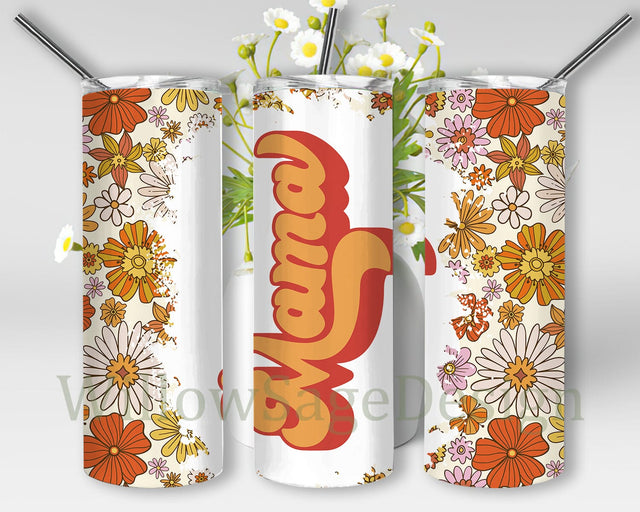 Retro Mama Tumbler Design, Mama 20oz Skinny Tumbler, Retro Floral Tumbler Wrap, Retro Sublimation Design, Mother's Day Gift, Digital Download Sublimation WillowSageDesign 