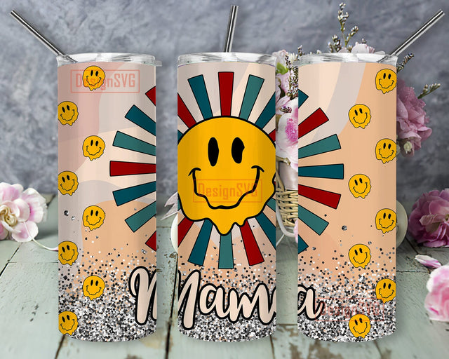 Retro Mama Tumbler Design, Mama Smile Face 20oz Skinny Png, Mama Tumbler Png, Sublimation Designs, Mother's Day Gift, Instant Download Sublimation DesignSVG 