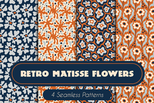 Retro Matisse Flowers Seamless Patterns Digital Pattern Rin Green 