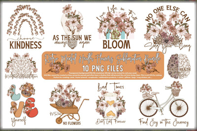 Retro Mental Health Flowers PNG Bundle Sublimation Jagonath Roy 