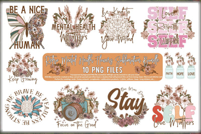 Retro Mental Health Flowers PNG Bundle Sublimation Jagonath Roy 