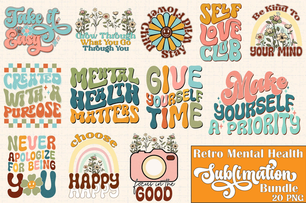 Retro Mental Health sublimation Bundle - So Fontsy