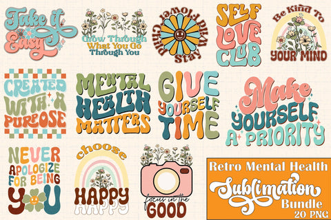 Retro Mental Health sublimation Bundle Sublimation Creativeart88 