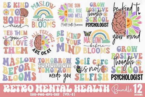 Retro Mental Health SVG Bundle SVG DESIGNS DARK 