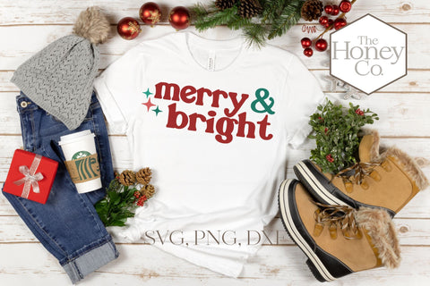Retro Merry and Bright SVG Cut File Hand Lettered Christmas SVG The Honey Company 