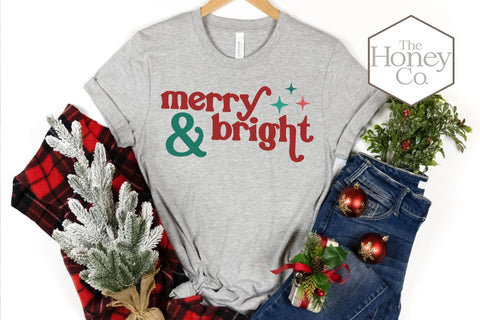 Retro Merry and Bright SVG Cut File Hand Lettered Christmas SVG The Honey Company 