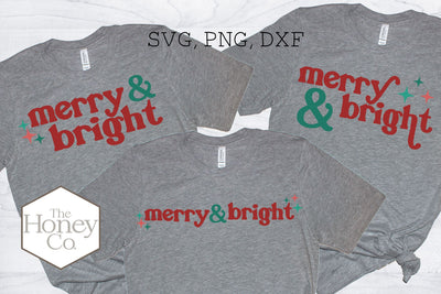Retro Merry and Bright SVG Cut File Hand Lettered Christmas SVG The Honey Company 