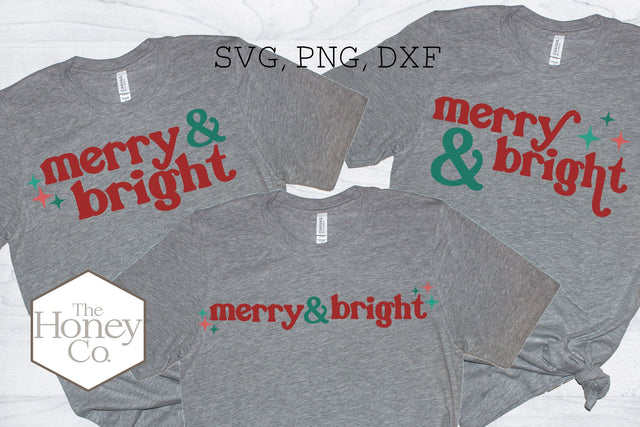 Retro Merry and Bright SVG Cut File Hand Lettered Christmas SVG The Honey Company 