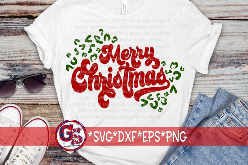 Retro Merry Christmas Leopard SVG DXF EPS PNG SVG Greedy Stitches 