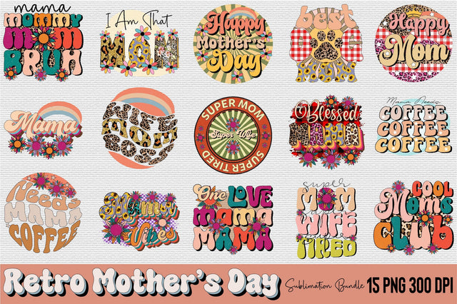 Retro Mother's Day Sublimation Bundle Sublimation SVGArt 