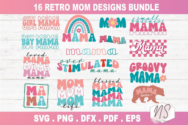 Retro Mother's Day SVG Bundle, Mom svg , mom life svg, mama svg, blessed mama svg, mom of boys, mom of girls svg, mom quotes svg, cricut svg SVG NS Arts Shop 