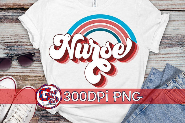 Retro Nurse Rainbow PNG for Sublimation Sublimation Greedy Stitches 