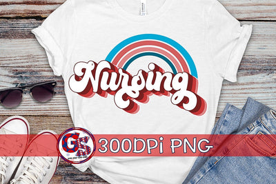 Retro Nursing Rainbow PNG for Sublimation Sublimation Greedy Stitches 
