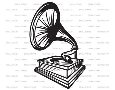 Retro old gramophone with horn speaker SVG TribaliumArtSF 