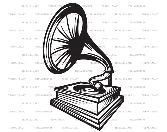 Retro old gramophone with horn speaker SVG TribaliumArtSF 