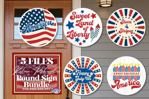 Retro Patriotic Svg Bundle | 4th of July Door Sign Bundle SVG Crafty Mama Studios 