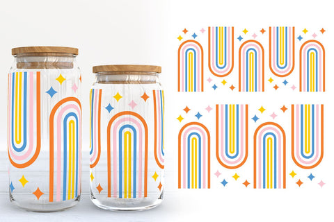 Retro Pattern Glass Can Wraps | 16oz and 20oz Libbey Can Glass SVG SVG B Renee Design 