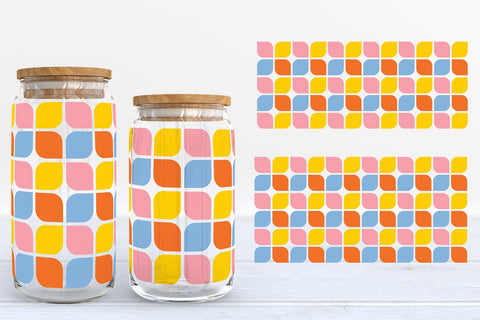 Retro Pattern Glass Can Wraps | 16oz and 20oz Libbey Can Glass SVG SVG B Renee Design 