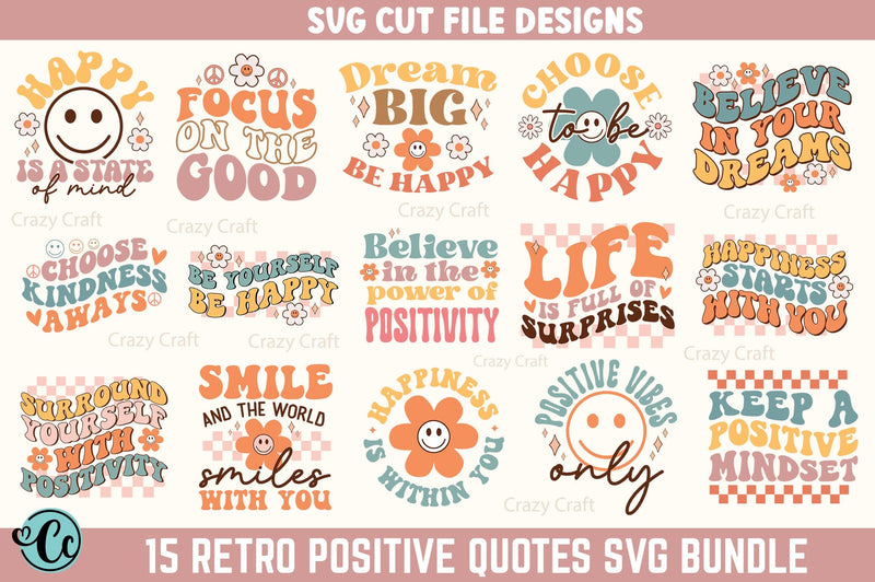 Retro Positive Quotes SVG Bundle, Motivational quotes svg, Mental ...