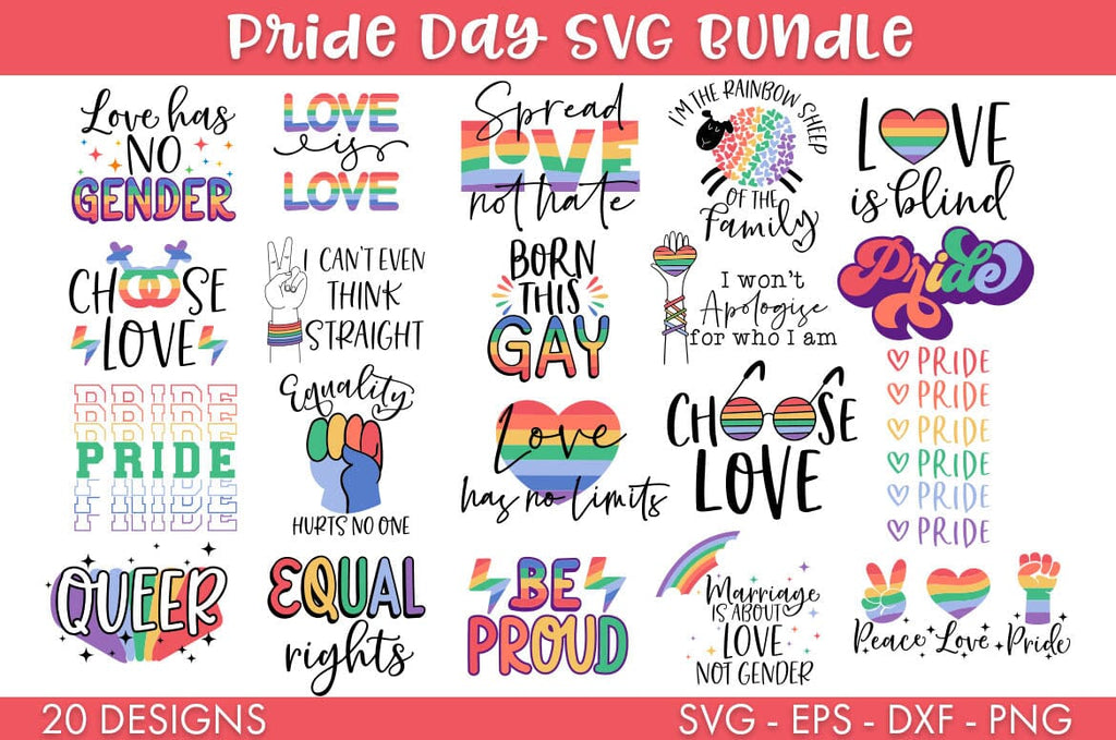 Retro Pride Day LGBTQ SVG Bundle PNG Cut file - So Fontsy