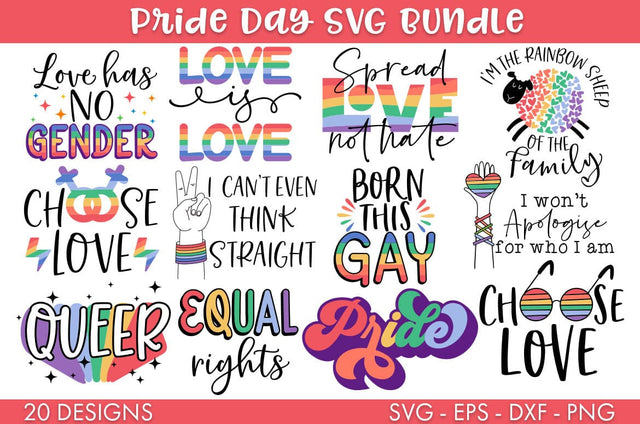 Retro Pride Day LGBTQ SVG Bundle PNG Cut file SVG Freeling Design House 