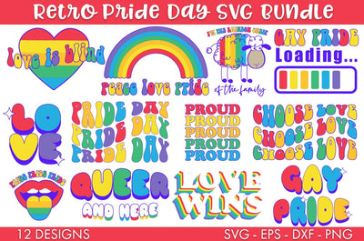 Retro Pride Day LGBTQ SVG Bundle PNG Cut file SVG Freeling Design House 