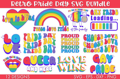 Retro Pride Day LGBTQ SVG Bundle PNG Cut file SVG Freeling Design House 