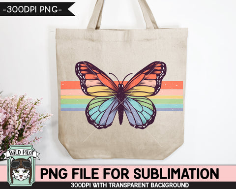 Retro Rainbow Butterfly SUBLIMATION design PNG, Retro Stripe Butterfly Sublimation, Retro PNG sublimation, Vintage Butterfly Sublimation Sublimation Wild Pilot 