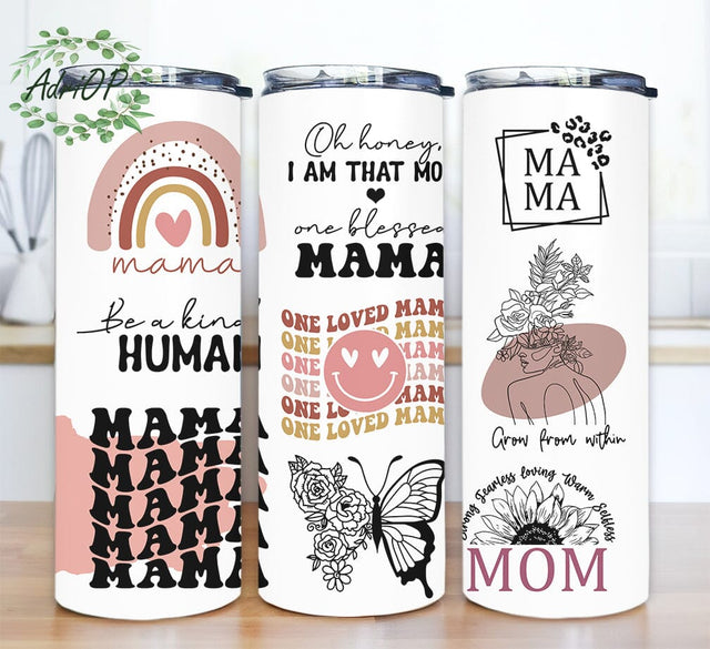 Retro Rainbow Mama 20oz Skinny Tumbler Png, Smiley Face Mama Tumbler, Mama Tumbler, Mom Tumbler, Sunflower Butterfly Tumbler, Mother's Day Gift Sublimation AdriOP 