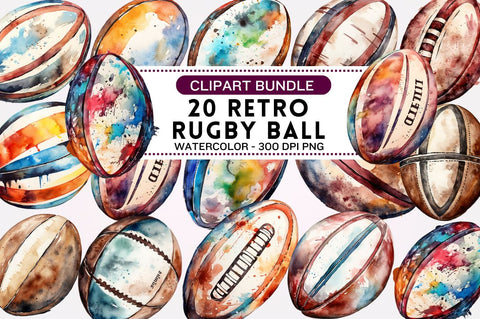 Retro Rugby Ball Watercolor Clipart Sublimation Regulrcrative 