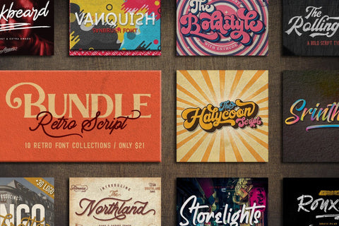 Retro Script Bundle Font studioalmeera 