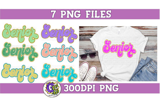 Retro Senior Chenille Lettering PNG Bundle Sublimation Sublimation Greedy Stitches 