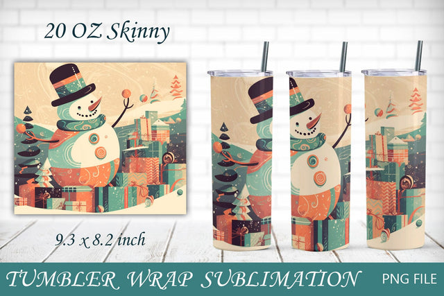 Retro Snowman 20 oz tumbler, Christmas tumbler wrap design Sublimation AnastasiyaArtDesign 