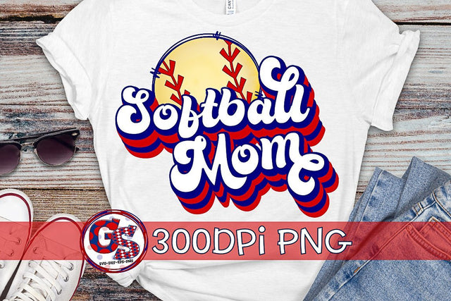 Retro Softball Mom PNG for Sublimation Sublimation Greedy Stitches 