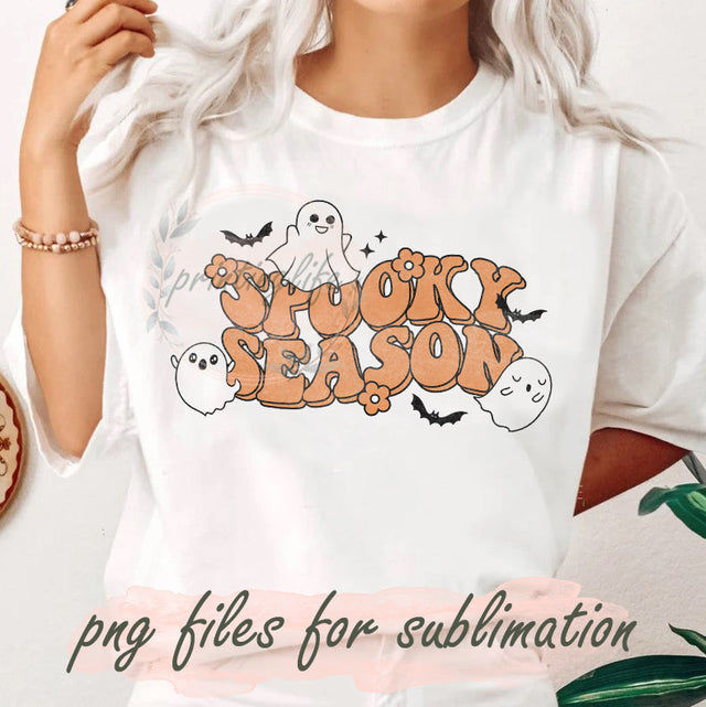Retro Spooky Season Design Png, Cute Ghost Halloween Sublimation Png, Fall Png, Retro Design Png, Spooky Vibes Subliamation Design, Digital Download Sublimation PrintingLife 