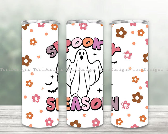 Retro Spooky Season Tumbler Png, Retro Ghost Halloween Tumbler Wrap, Retro Halloween Tumbler Png, Bats Halloween Sublimation Design Sublimation ToriDesigns 