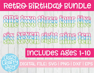 Retro Stacked Birthday Quote SVG Cut File Bundle SVG Crazy Crafty Lady Co. 
