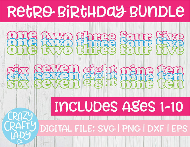 Retro Stacked Birthday Quote SVG Cut File Bundle SVG Crazy Crafty Lady Co. 