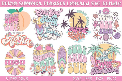 Retro Summer Phrases Layered SVG Bundle PNG Cut file SVG Freeling Design House 