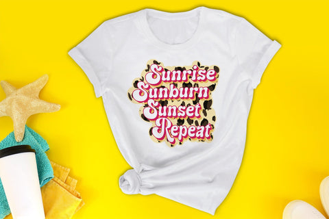 Retro Summer PNG, Sunrise Sunburn Sunset Repeat Sublimation CraftLabSVG 