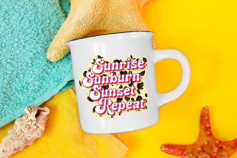 Retro Summer PNG, Sunrise Sunburn Sunset Repeat Sublimation CraftLabSVG 