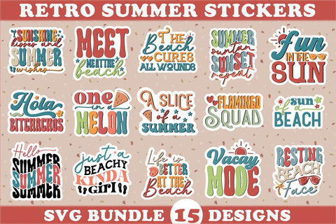 Retro Summer stickers SVG Bundle SVG akazaddesign 