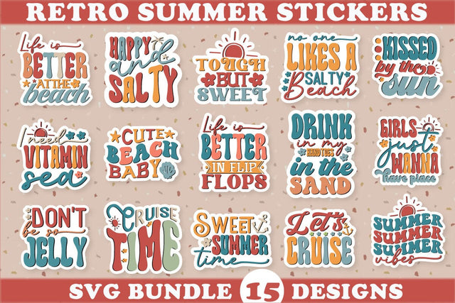 Retro Summer stickers SVG Bundle SVG akazaddesign 