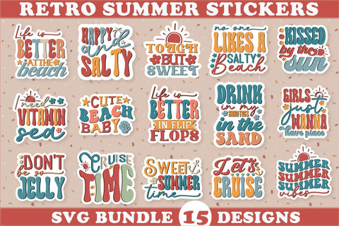 Retro Summer stickers SVG Bundle SVG akazaddesign 