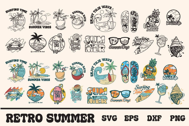 Retro Summer SVG Bundle, Groovy summer svg, Retro beach svg SVG dadan_pm 
