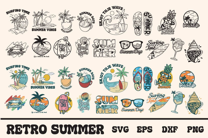Retro Summer SVG Bundle, Groovy summer svg, Retro beach svg SVG dadan_pm 