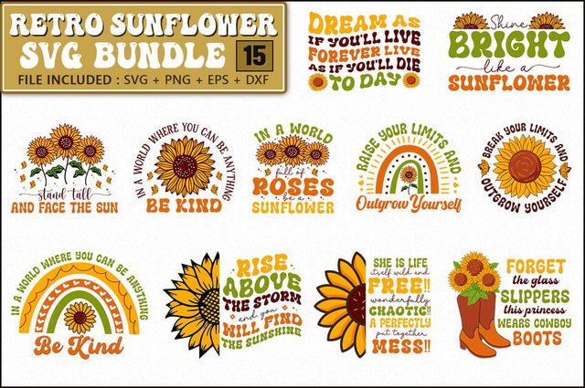 Retro Sunflower SVG Bundle SVG Shetara Begum 