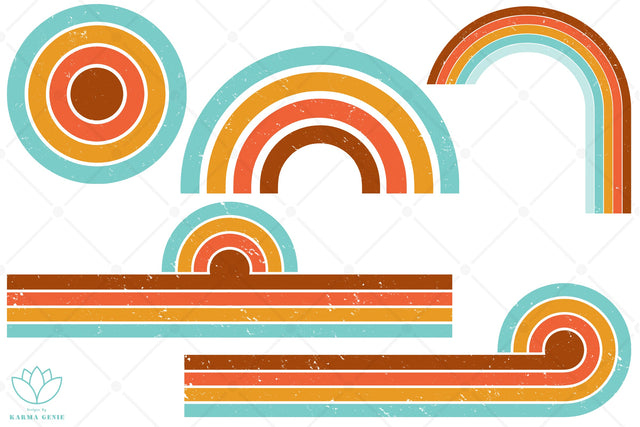 Retro Sunrise & Rainbows - Vintage Graphic Elements SVG Karma Genie Graphics 