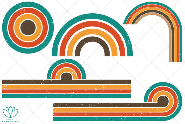 Retro Sunrise & Rainbows - Vintage Graphic Elements SVG Karma Genie Graphics 